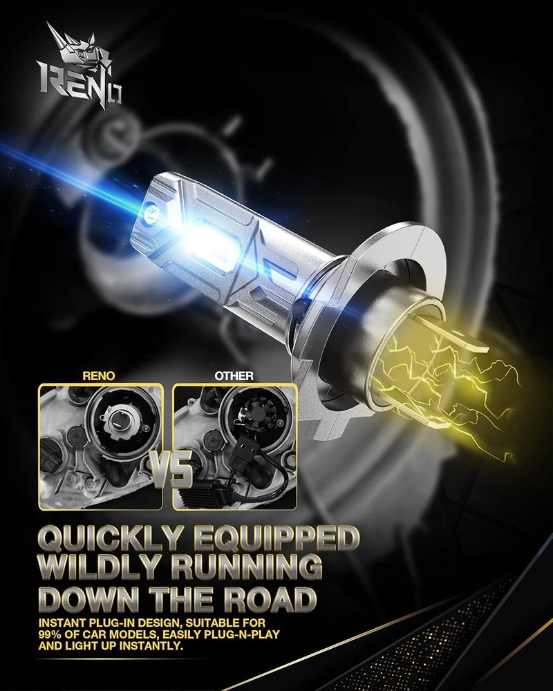 Reno H7 Bulb, H7 Fog Light 6500K White Fanless In Line Auxiliary Fog Bulbs Plug and Play, Pack of 2 - Image 5